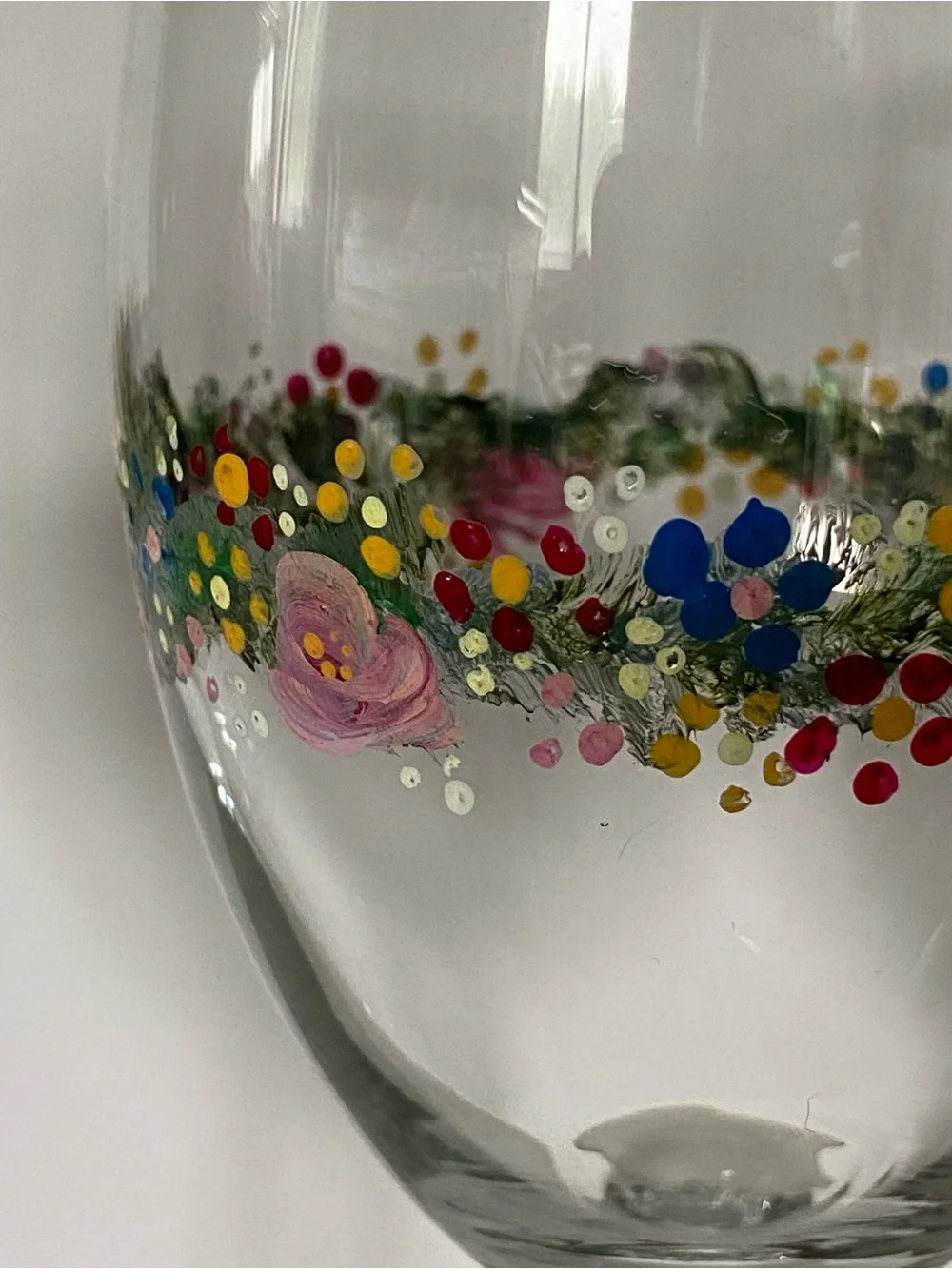 Hand Painted Wine Glasses Set of 2 Floral Flowers Garden Wedding 7” Glass Color